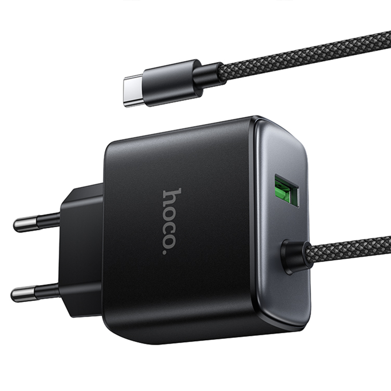 СЗУ Hoco C164A New PD30W+QC3.0 (1USB-A/1C) + встроенный кабель Type-C