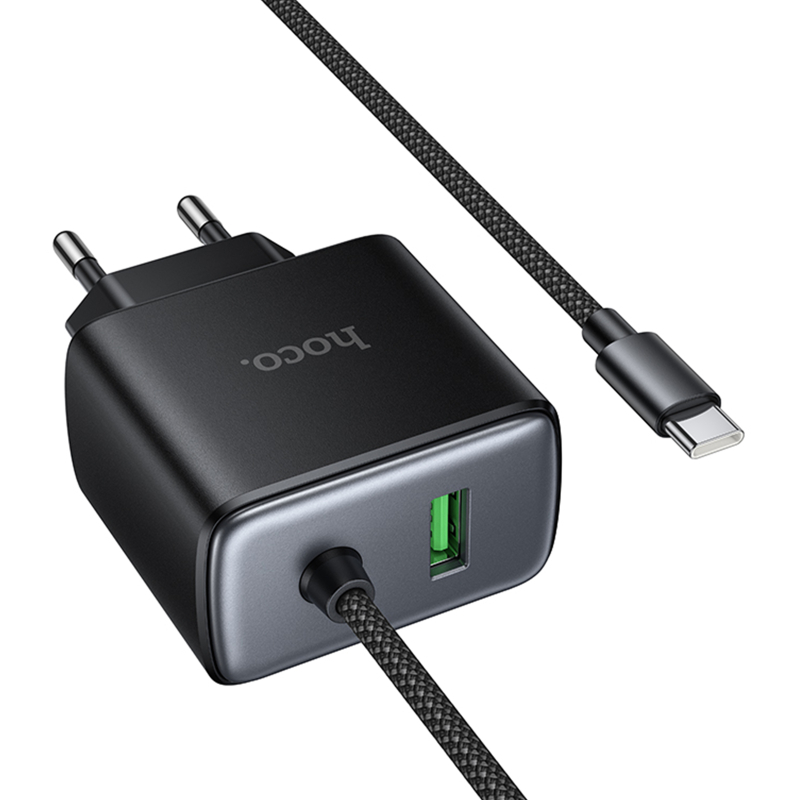 СЗУ Hoco C164A New PD30W+QC3.0 (1USB-A/1C) + встроенный кабель Type-C