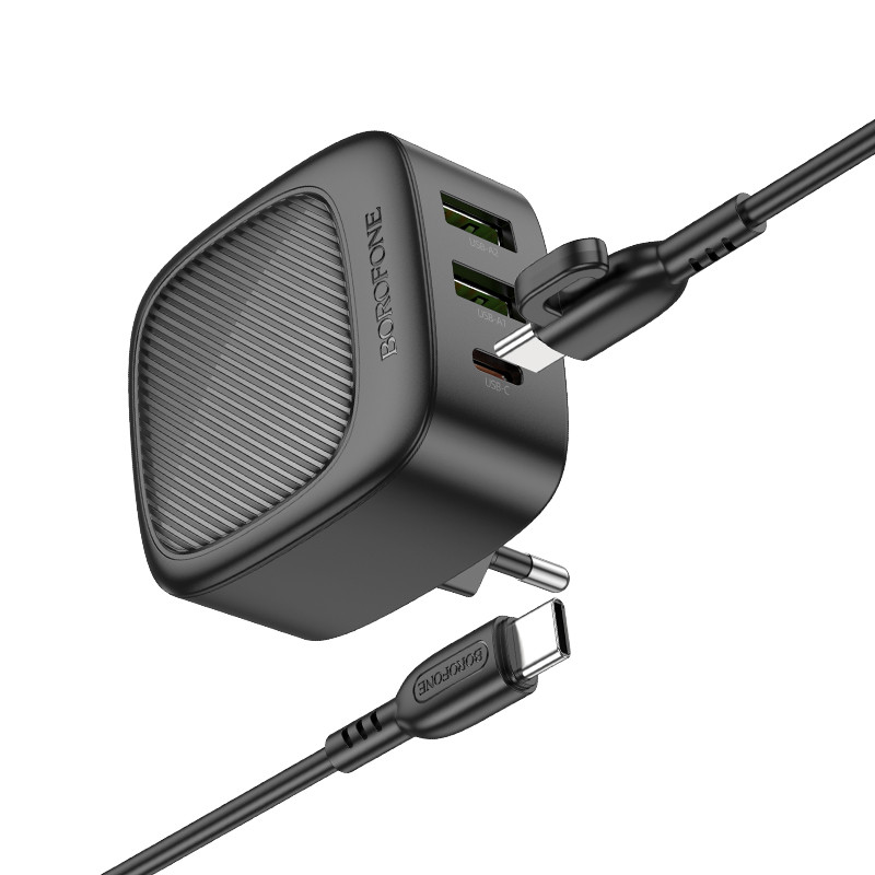 СЗУ Borofone BAS23A Lucky PD30W (2USB-A/1C) + кабель Type-C to Type-C