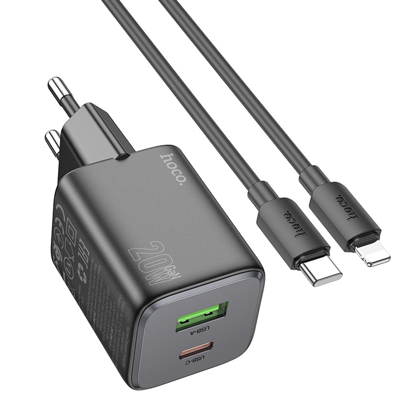 СЗУ Hoco N41 Almighty PD20W+QC3.0 (1USB-A/1C) + кабель Type-C to Lightning