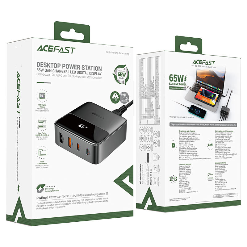 СЗУ Acefast Z6 PD65W GaN (2*USB-C+2*USB-A)