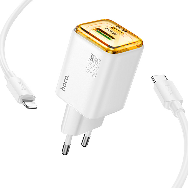 СЗУ Hoco N53 Monsoon PD30W+QC3.0 (1USB-A/1C) + Type-C to Lightning