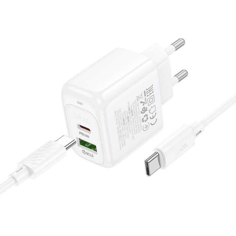 СЗУ Hoco CS54A Surplus PD20W+QC3.0 (1USB-A/1C) + кабель Type-C to Type-C