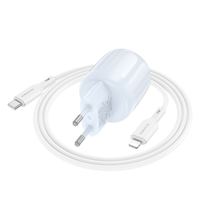 СЗУ Borofone BA93A Lustrous PD20W+QC3.0 (1USB-A/1C) + кабель Type-C to Lightning