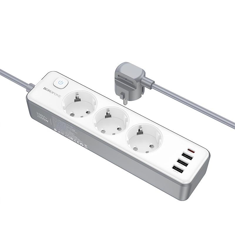 Уценка Удлинитель Borofone BAC9 Power PD20W (3USB-A/1C/3xSocket) (2m)