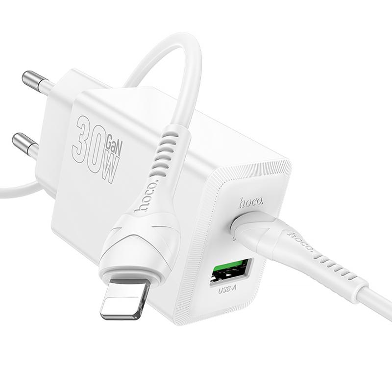СЗУ Hoco N71 Nuevo PD30W+QC3.0 (1USB-A/1C) + кабель Type-C to Lightning