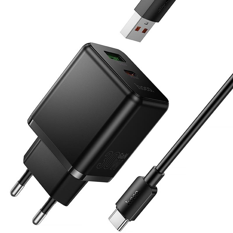 СЗУ Hoco C157A Smart PD30W+QC3.0 (1USB-A/1C) + кабель USB to Type-C