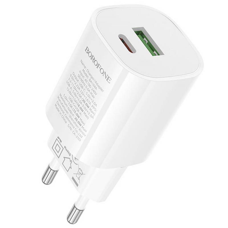 СЗУ Borofone BA104A Pudding PD20W+QC3.0 (1USB-A/1C)