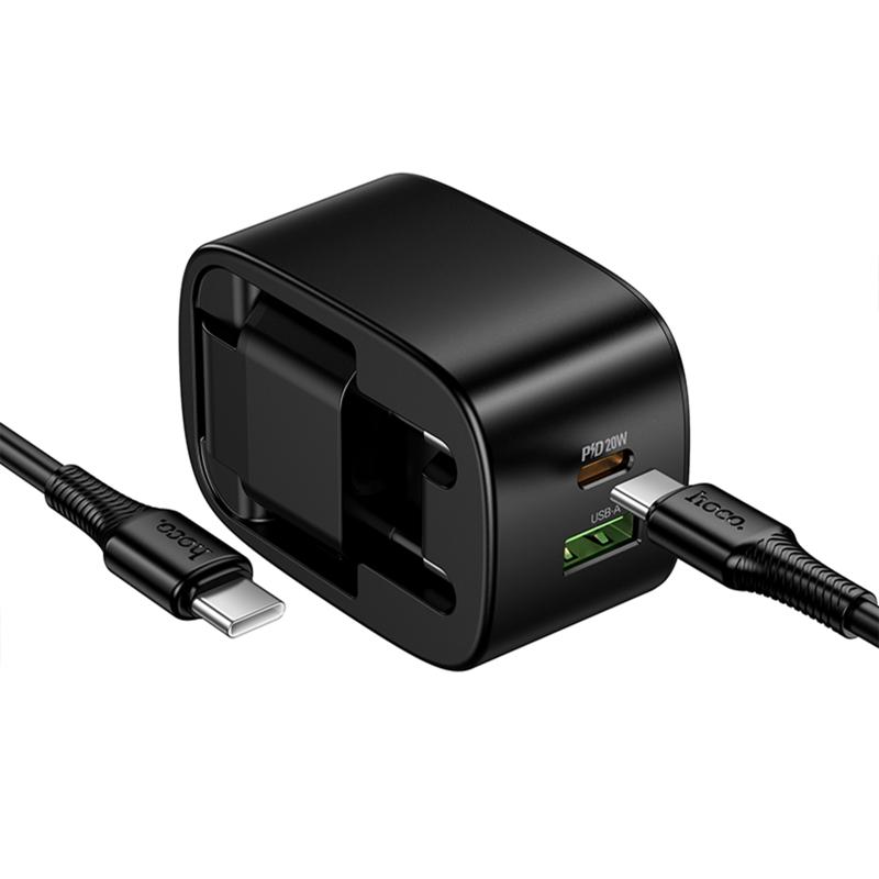 СЗУ Hoco CS101A Folding PD20W+QC3.0 (1USB-A/1C) + кабель Type-C to Type-C