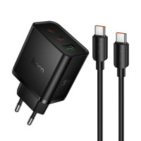 СЗУ Hoco N75 Grande 65W QC+PD (1USB-A/2C) + кабель Type-C to Type-C