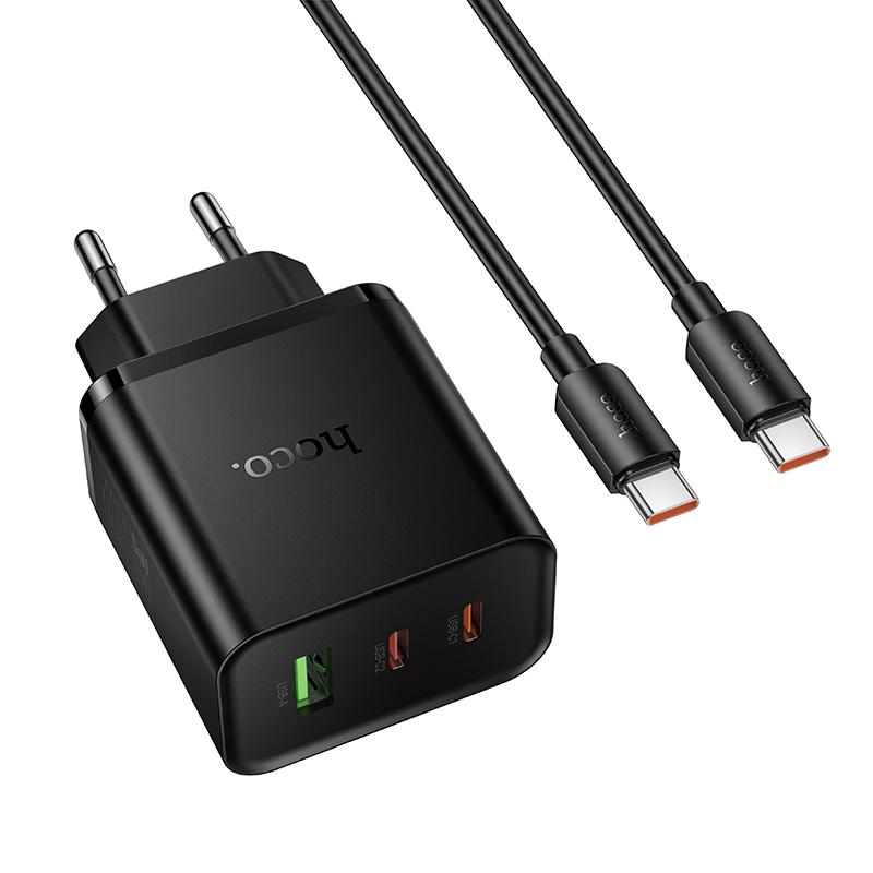 СЗУ Hoco N75 Grande 65W QC+PD (1USB-A/2C) + кабель Type-C to Type-C