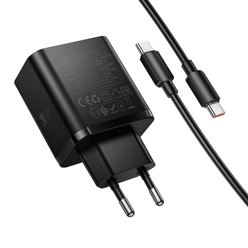 СЗУ Hoco N75 Grande 65W QC+PD (1USB-A/2C) + кабель Type-C to Type-C