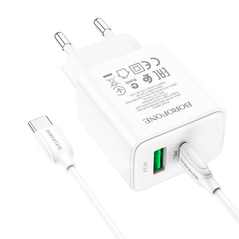 СЗУ Borofone BA67A PD20W+QC3.0 (1USB-A/1C) + кабель Type-C to Type-C