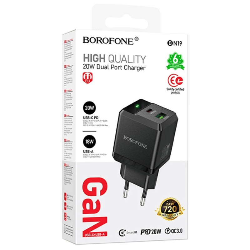 СЗУ Borofone BN19 Intenso PD20W+QC3.0 (1USB-A/1C)