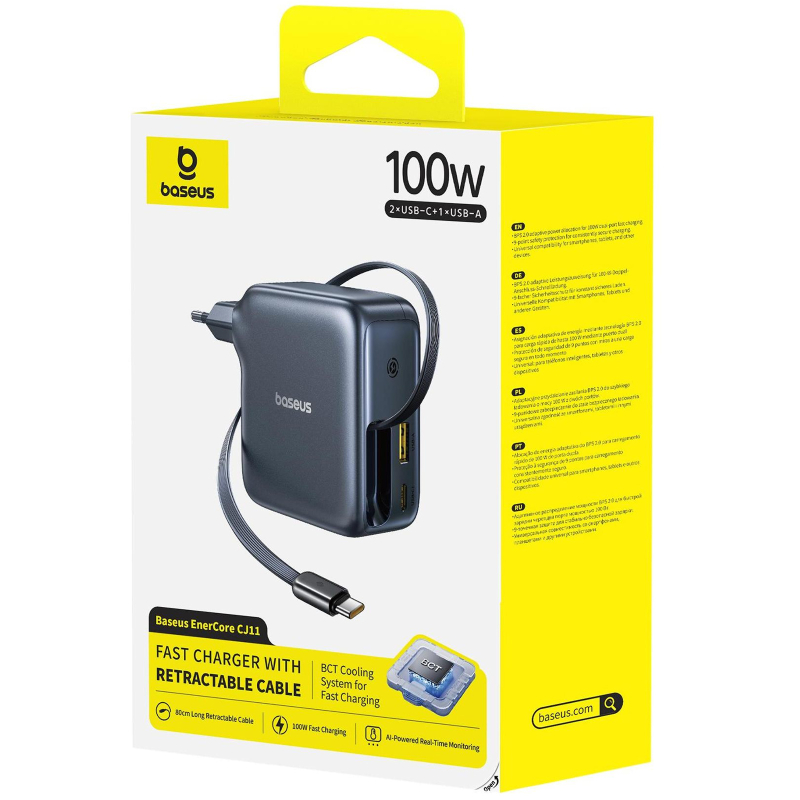 СЗУ Baseus EnerCore CJ11 PD100W+QC3.0 with retractable cable (1USB-A/2C) (E0120M)