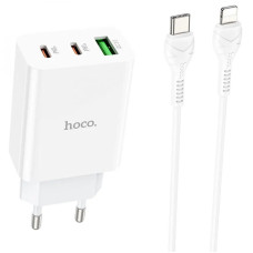 СЗУ Hoco C99A PD20W+QC3.0 (1USB/2Type-C/3A) + Type-C to Lightning