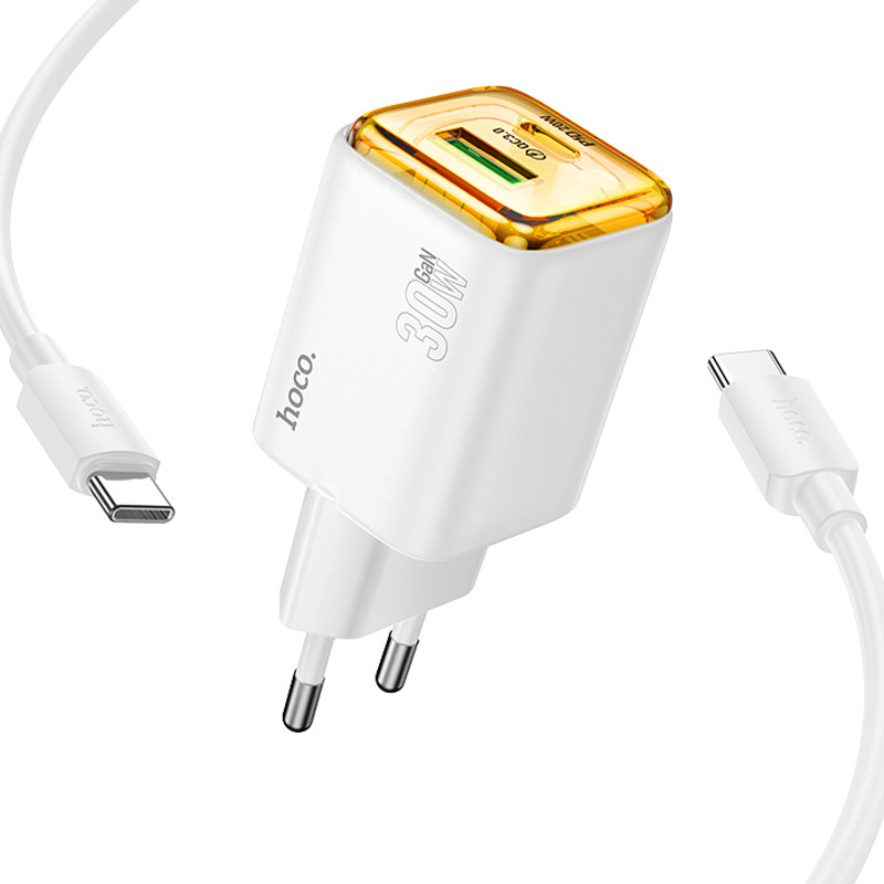 СЗУ Hoco N53 Monsoon PD30W+QC3.0 (1USB-A/1C) + Type-C to Type-C