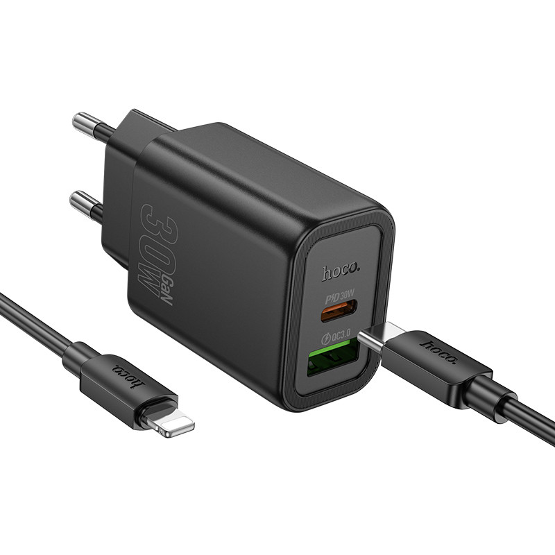 СЗУ Hoco N63 Gentle PD30W+QC3.0 (1USB-A/1C) + кабель Type-C to Lightning
