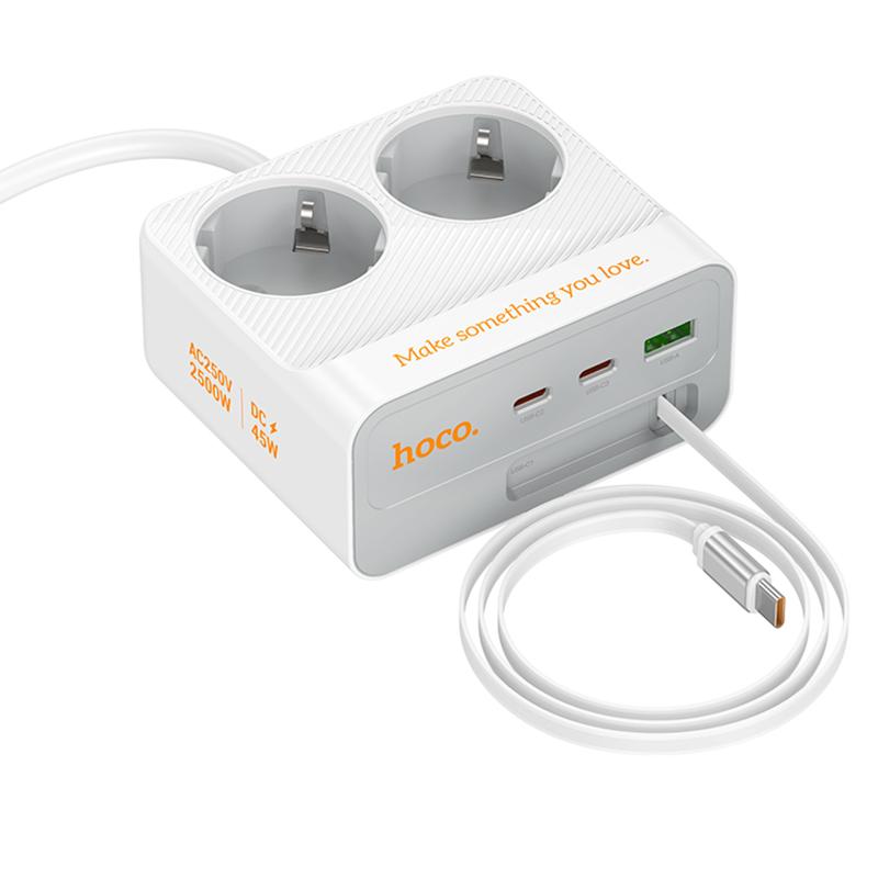 Удлинитель Hoco AC28 Descanso (PD45W/1C/3A/2xSocket) (2m)