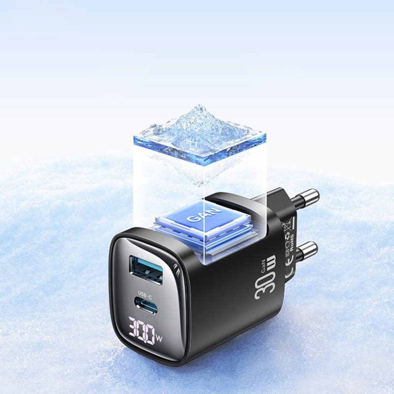 Уценка СЗУ Usams US-CC229 GaN Digital Display XC Ser. 30W (1USB-A/1C)