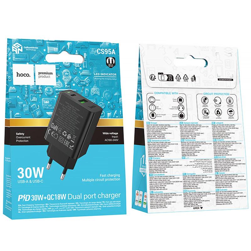 СЗУ Hoco CS95A Leader PD30W+QC3.0 (1USB-A/1C)