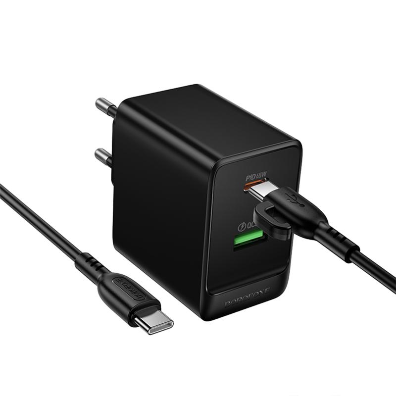 СЗУ Borofone BAS17A Erudite PD65W+QC3.0 (1USB-A/1C) + кабель Type-C to Type-C