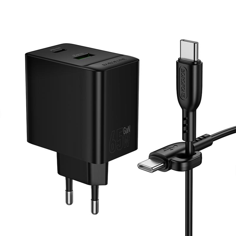 СЗУ Borofone BAS17A Erudite PD65W+QC3.0 (1USB-A/1C) + кабель Type-C to Type-C