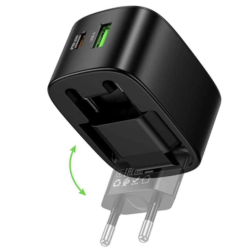 СЗУ Hoco CS102A Folding PD30W+QC3.0 (1USB-A/1C)
