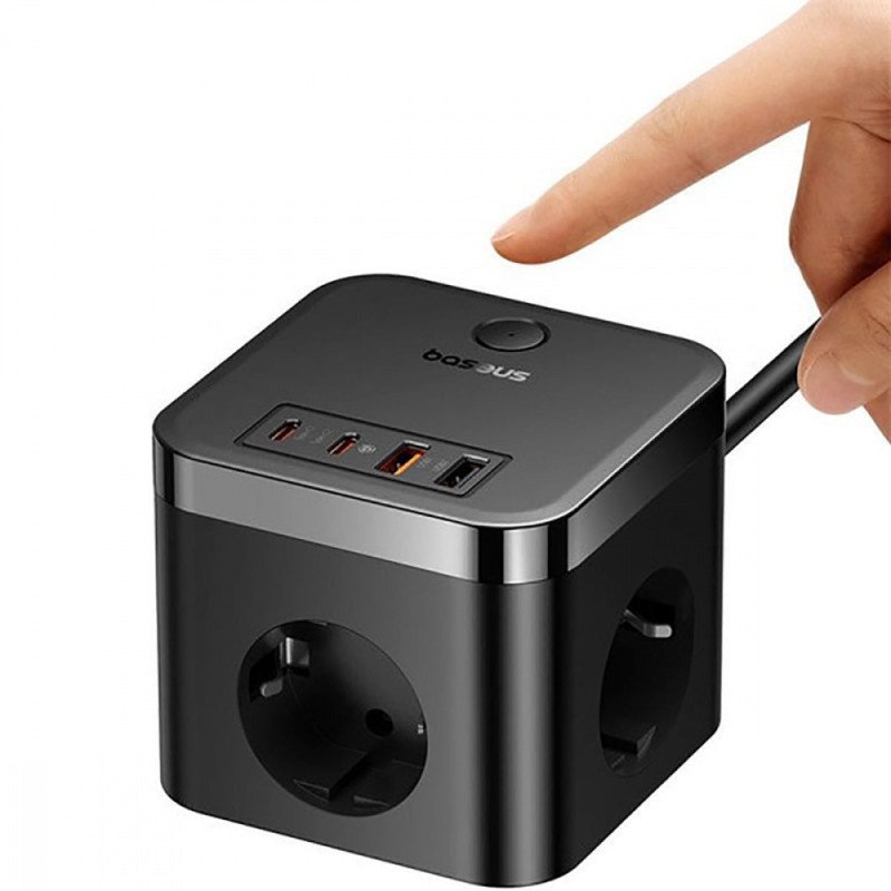Мережевий фільтр Baseus PowerCombo Cube Power Strip 3xAC+2xUSB+2xType-C 30W (1.5m) black