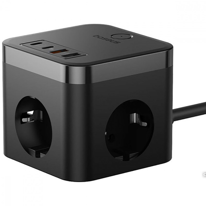 Мережевий фільтр Baseus PowerCombo Cube Power Strip 3xAC+2xUSB+2xType-C 30W (1.5m) black