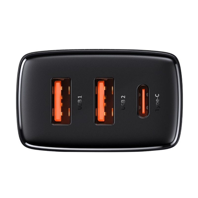 МЗП Baseus Compact Quick Charger 30W QC+ PD (1Type-C + 2USB) black