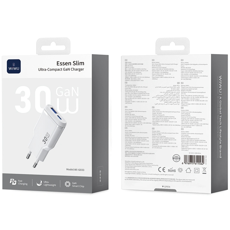 СЗУ WIWU G033 Essen PD30W+QC3.0 GaN (1USB-A/1C)