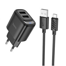СЗУ Hoco C141A Smart 2.1A (2USB-A) + кабель USB to MicroUSB