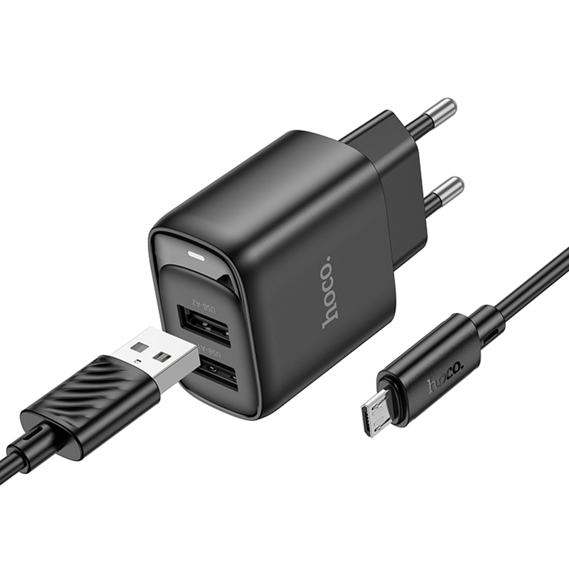 СЗУ Hoco C141A Smart 2.1A (2USB-A) + кабель USB to MicroUSB