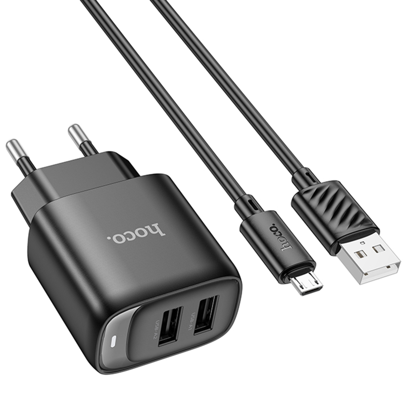 СЗУ Hoco C141A Smart 2.1A (2USB-A) + кабель USB to MicroUSB