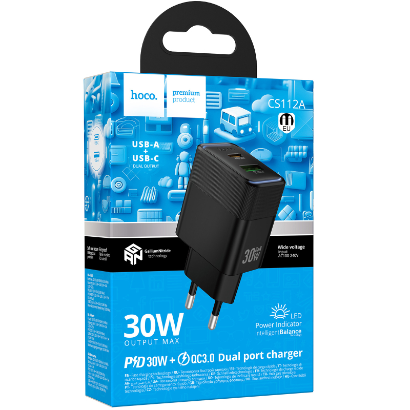 СЗУ Hoco CS112A Lounge PD30W+QC3.0 (1USB-A/1C)