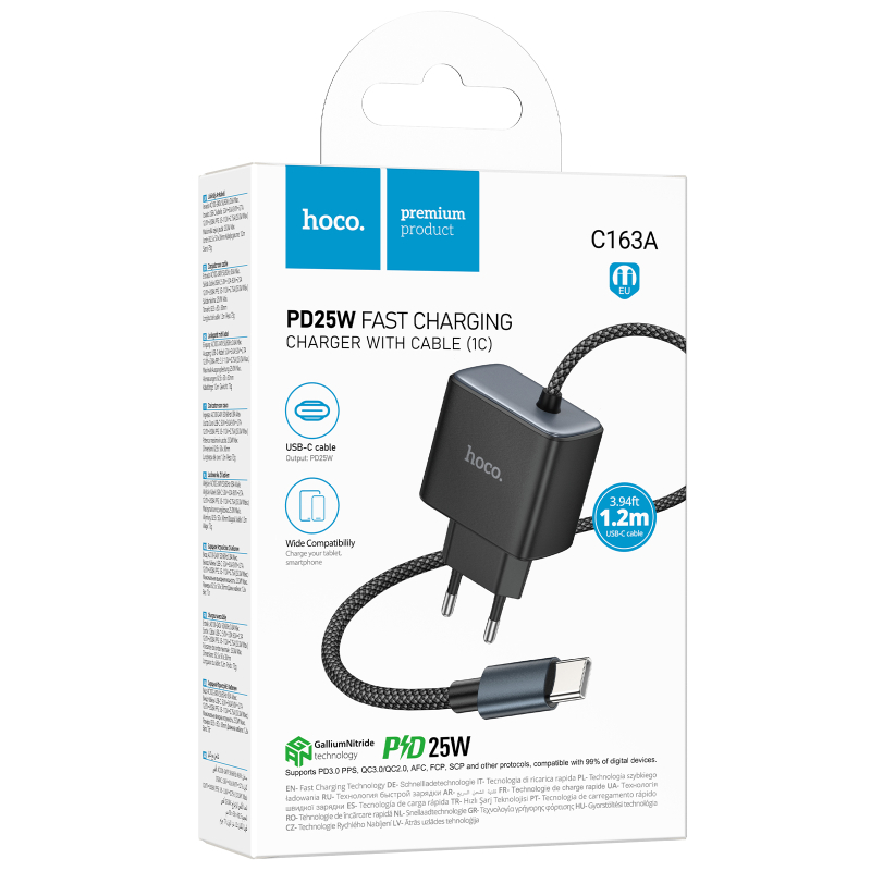 СЗУ Hoco C163A New PD25W (1USB-C) + встроенный кабель Type-C