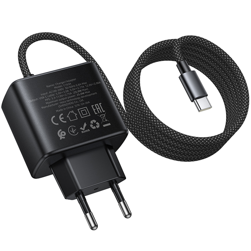СЗУ Hoco C163A New PD25W (1USB-C) + встроенный кабель Type-C