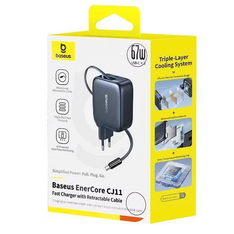 СЗУ Baseus EnerCore CJ11 PD67W with retractable cable (3USB-C) (E0121E)