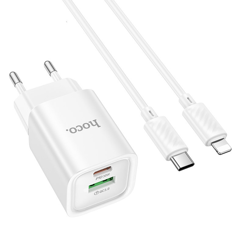 СЗУ Hoco C149A Charm PD30W+QC3.0 (1USB-A/1C) + кабель Type-C to Lightning