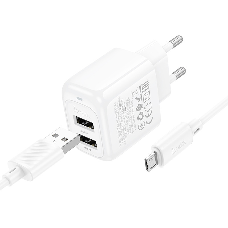 СЗУ Hoco CS51A Surplus (2USB-A) + кабель USB to MicroUSB