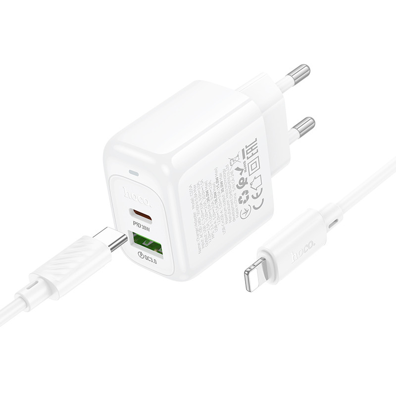 СЗУ Hoco CS55A Surplus PD30W+QC3.0 (1USB-A/1C) + кабель Type-C to Lightning