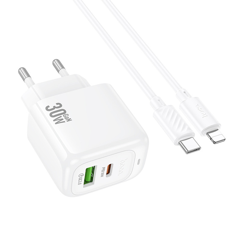СЗУ Hoco CS55A Surplus PD30W+QC3.0 (1USB-A/1C) + кабель Type-C to Lightning