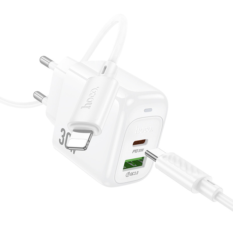 СЗУ Hoco CS55A Surplus PD30W+QC3.0 (1USB-A/1C) + кабель Type-C to Lightning
