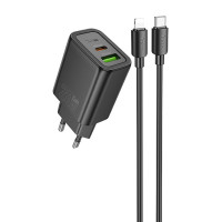 СЗУ Hoco N61 Gentle PD20W+QC3.0 (1USB-A/1C) + кабель Type-C to Lightning