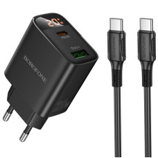 СЗУ Borofone BA96A Ilustre with digital display PD20W+QC3.0 (1USB-A/1C) + кабель Type-C to Type-C