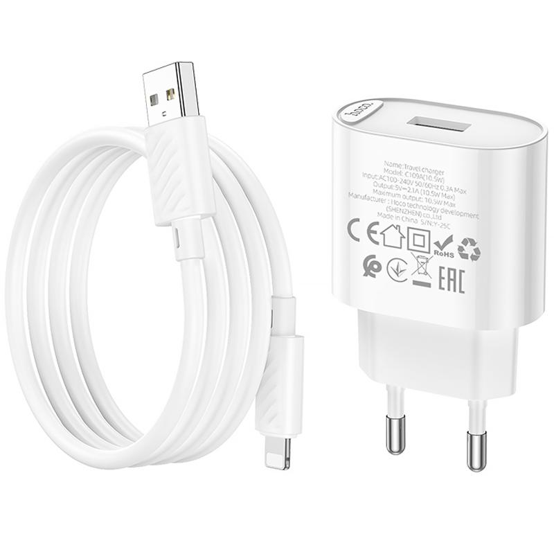 СЗУ Hoco C109A Fighter 10.5W (1USB-A) + кабель USB to Lightning