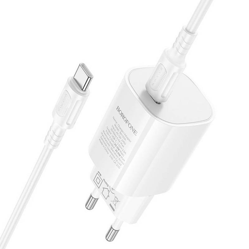 СЗУ Borofone BA103A Pudding PD20W (1USB-C) + кабель Type-C to Type-C