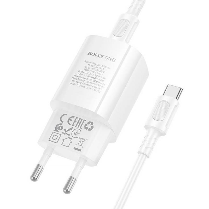 СЗУ Borofone BA103A Pudding PD20W (1USB-C) + кабель Type-C to Type-C