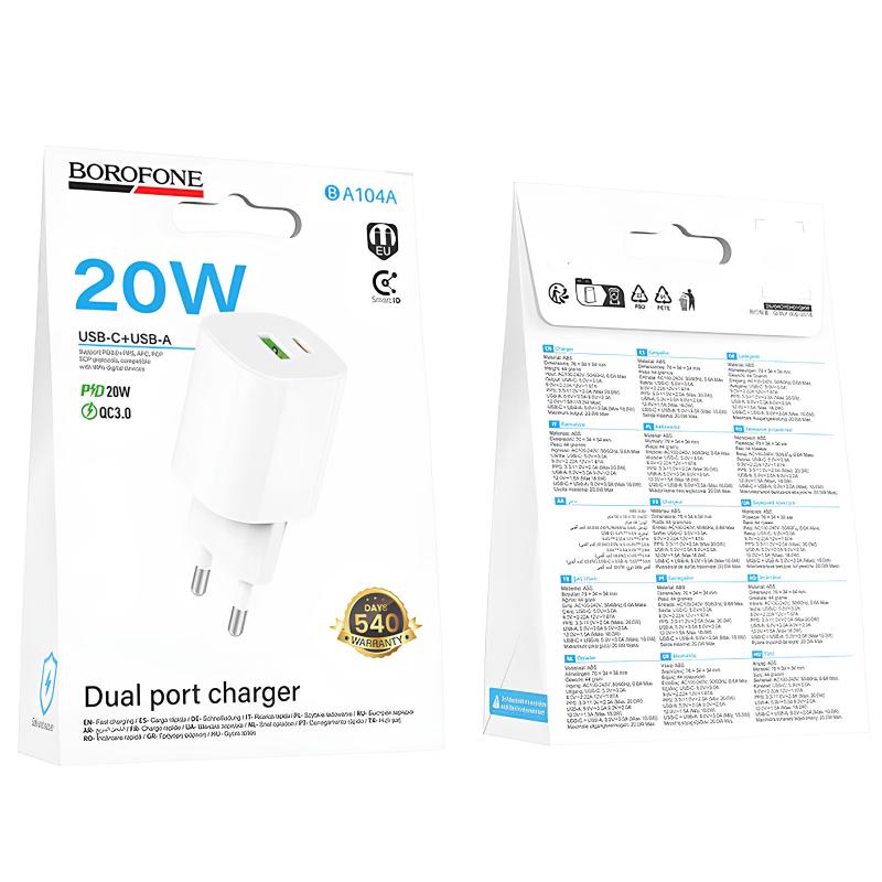 Уценка СЗУ Borofone BA104A Pudding PD20W+QC3.0 (1USB-A/1C)